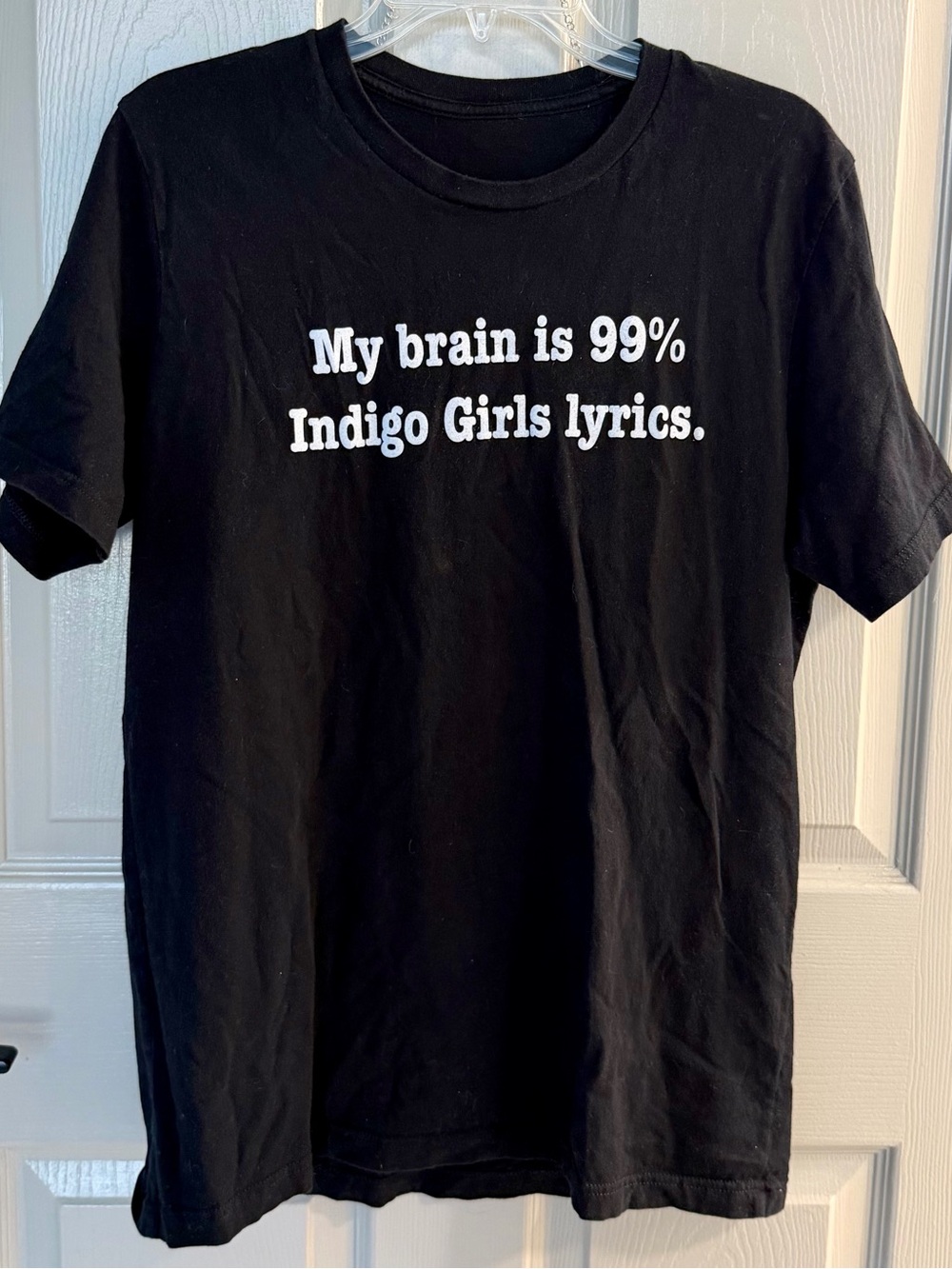 Black Graphic Tee — "My brain is 99% Indigo Girls lyrics." Men’s (unisex) size L